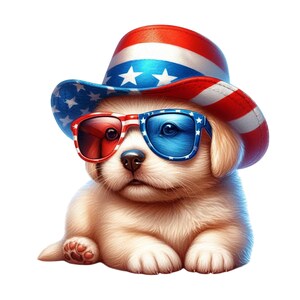 USA Dog Sticker 4th of July Wall Decal Patriotic Puppy Cartoon 3D with Glasses & Star Hat for Laptop Car Children's Room Wall
