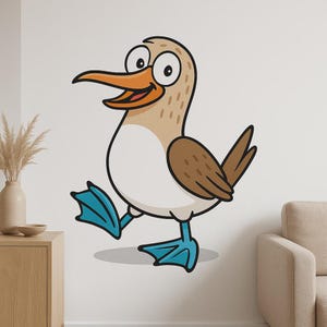 Divertida pegatina de pared de piquero patas azules. Divertido motivo de pájaro con patas azules como pegatina para pared, autocaravana, portátil, regalo para amantes de las aves y del humor.