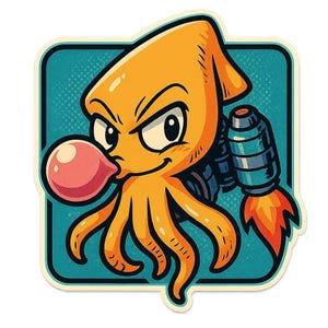 Adesivo jetpack calamaro | Calamaro kawaii con jetpack e gomma da masticare in stile Sora | Adesivo divertente a forma di polpo