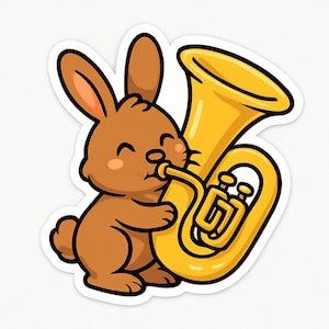 Adesivo Coniglio con Tuba – Grazioso adesivo per auto – Resistente alle intemperie, musicale – Regalo per amanti della musica, bambini e animali