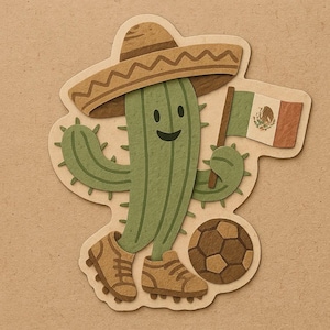 Cactus con bandiera messicana, sombrero e scarpini da calcio – Adesivo Coppa del Mondo 2026 – Adesivo divertente per auto – Resistente alle intemperie – Regalo per i tifosi della Coppa del Mondo