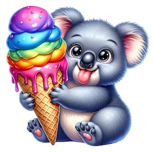 Cute koala with ice cream sticker | Funny cartoon koala bear car decal | Summer wall sticker decoration | Gift for children & animal lovers