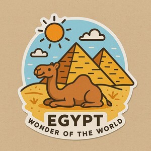 Adesivo Piramide – Design Cartone Animato Egitto – Cammello, Sabbia e Sole come Meraviglie del Mondo