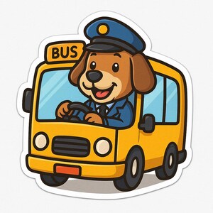 Hond als buschauffeur sticker – Grappige auto sticker – Weerbestendig, vriendelijk – Cadeau voor hondenliefhebbers, forenzen en humorliefhebbers