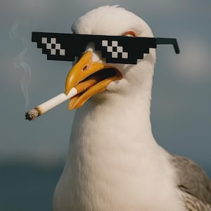 Pegatina de Gaviota Gánster: Gaviota Meme con Gafas de Sol y Cigarrillo para Laptop, Auto, Pared, Decoración Divertida de Animales