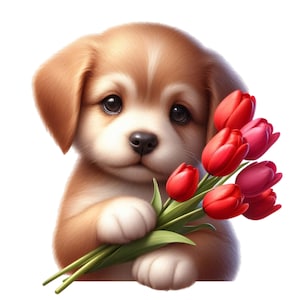 Hunde Welpen mit Tulpen Auto Aufkleber Hunde Sticker Personalisierbar mit Hunde Namen