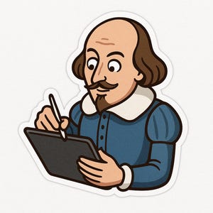 Adesivo con Shakespeare che scrive su un tablet – adesivo divertente per auto – resistente alle intemperie, letterario – regalo per nerd, lettori e creativi