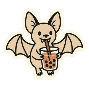 バブルティー付き吸血コウモリ3枚セット - 面白い漫画ステッカー - 耐候性 - ゴシック、動物、ユーモアファンへのギフト