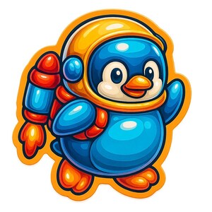 Pingüino astronauta con mochila propulsora – Pegatina divertida de dibujos animados – Resistente a la intemperie – Regalo para amantes del espacio, los animales y el humor