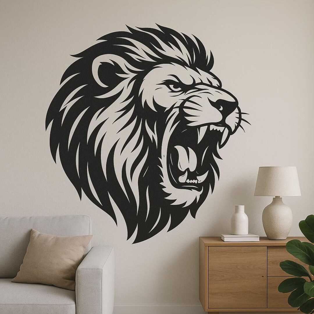 Roaring Lion Wall Sticker Powerful Wild Animal Motif as a Sticker for ...