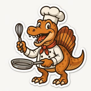 3 adesivi Spinosaurus come chef – Adesivo per auto divertente e creativo – resistente alle intemperie, durevole – regalo per gli amanti dei dinosauri, del barbecue e della cucina