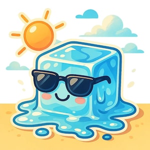 Pegatina de cubo de hielo genial | Pegatina divertida con cubito de hielo y gafas de sol | Diseño de dibujos animados de verano | Regalo de nerd kawaii