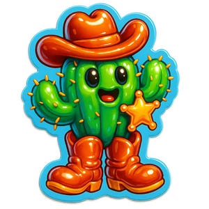 Cactus con stivali da cowboy e stella dello sceriffo – Adesivo divertente con cartoni animati – resistente alle intemperie – regalo per gli amanti del western e dell'umorismo vegetale