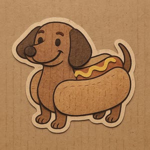 Dackel als Hotdog mit Senf Grinsen – Lustiger Cartoon-Sticker – wetterfest – Geschenk für Hundefans, Foodies & Humorfreunde