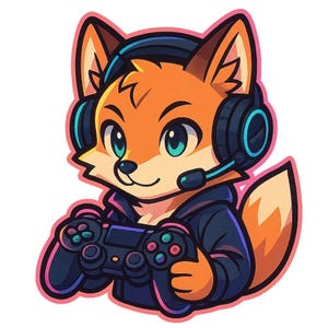 Adesivo Volpe da Gioco | Adesivo in stile Sora con controller e cuffie | Regalo per nerd degli anime | Volpe da gioco in colori neon
