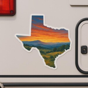 Autocollant de paysage du Texas avec contour de carte géographique autocollant pour ordinateur portable voiture camping-car cadeau pour les fans des États-Unis et les amoureux de la nature