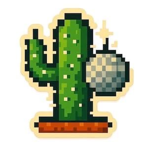 Cactus con palla da discoteca sulle spine – Adesivo divertente a forma di cartone animato – resistente alle intemperie – Regalo per gli amanti delle piante, delle feste e dell'umorismo