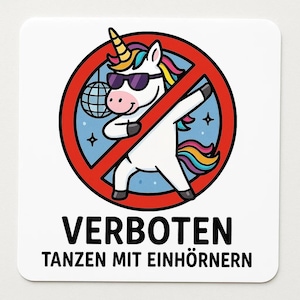 2 pegatinas "Prohibido: Bailando con unicornios" – Advertencia divertida – Resistente a la intemperie, mágico – Regalo para fanáticos de la fantasía, bailarines y amantes del humor