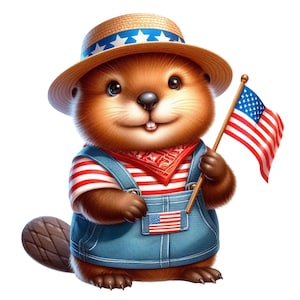 Patriotischer Biber Sticker 4th of July Wandtattoo Cartoon Tier 3D Deko USA Flagge für Laptop Auto Wand Kinderzimmer