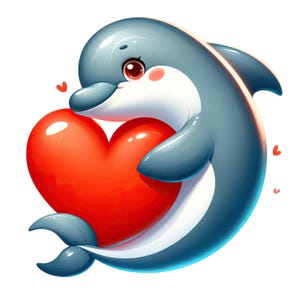 Naklejka Kawaii delfin z serduszkiem | Urocza naklejka z morskim stworzeniem na samochód, laptop, ścianę i prezent dla dzieci