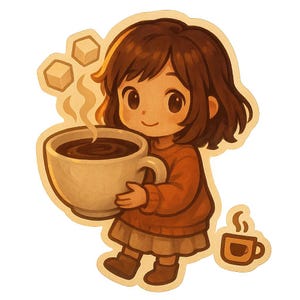 Coffee Girl Sticker | Sora Style Anime Girl mit XXL Kaffeebecher | Kawaii Kaffee Aufkleber | Barista Nerd Design