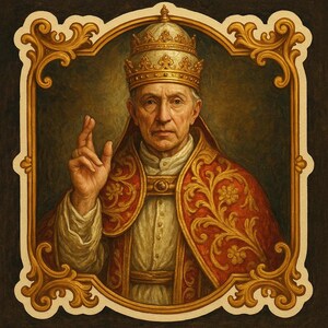 Adesivo di Papa Leone XIV in stile barocco | Santo decorato in oro con tiara e bastone crociato | Motivo artistico classico come adesivo religioso