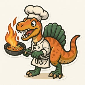 2 adesivi Spinosaurus come chef – Adesivo per auto divertente e creativo – resistente alle intemperie, durevole – regalo per gli amanti dei dinosauri, del barbecue e della cucina