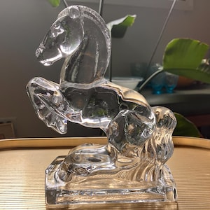 Vintage Rearing Horse Clear Glass Bookend Art Glass Statue Table Decor LE Smith MCM Whimsical Pony Decor