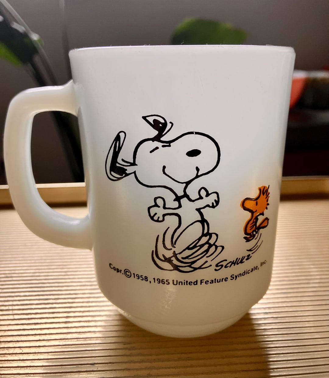 8/16まで アメリカ製Fire Kingミルクグラススープボウル5個セット Vintage Snoopy Fire King Mug 1958, 1965 Schulz Peanuts Collectible