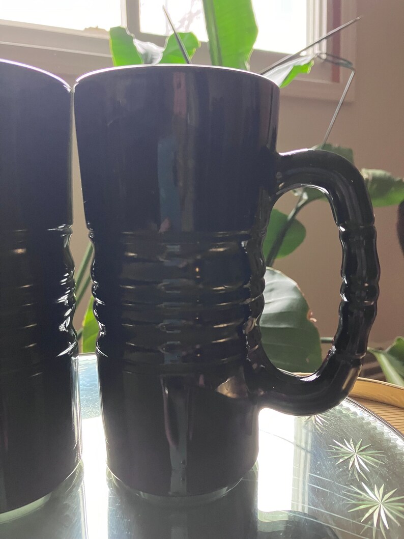 Vintage Tall Black Opaque Glass Tiarastyle Kahlua Mugs 1970s Etsy