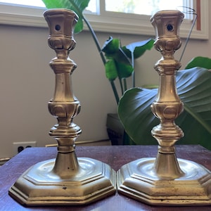 Antique Brass Candlesticks 18th Century England Bronze Metal Candle Holders