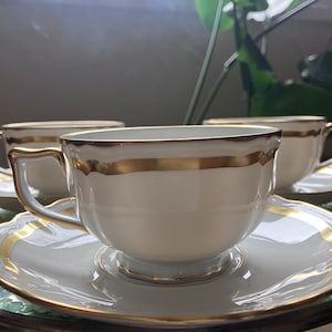 Vintage Raynaud Limoges Porcelain Cup & Saucer Set: Marie Antoinette Gold Trim