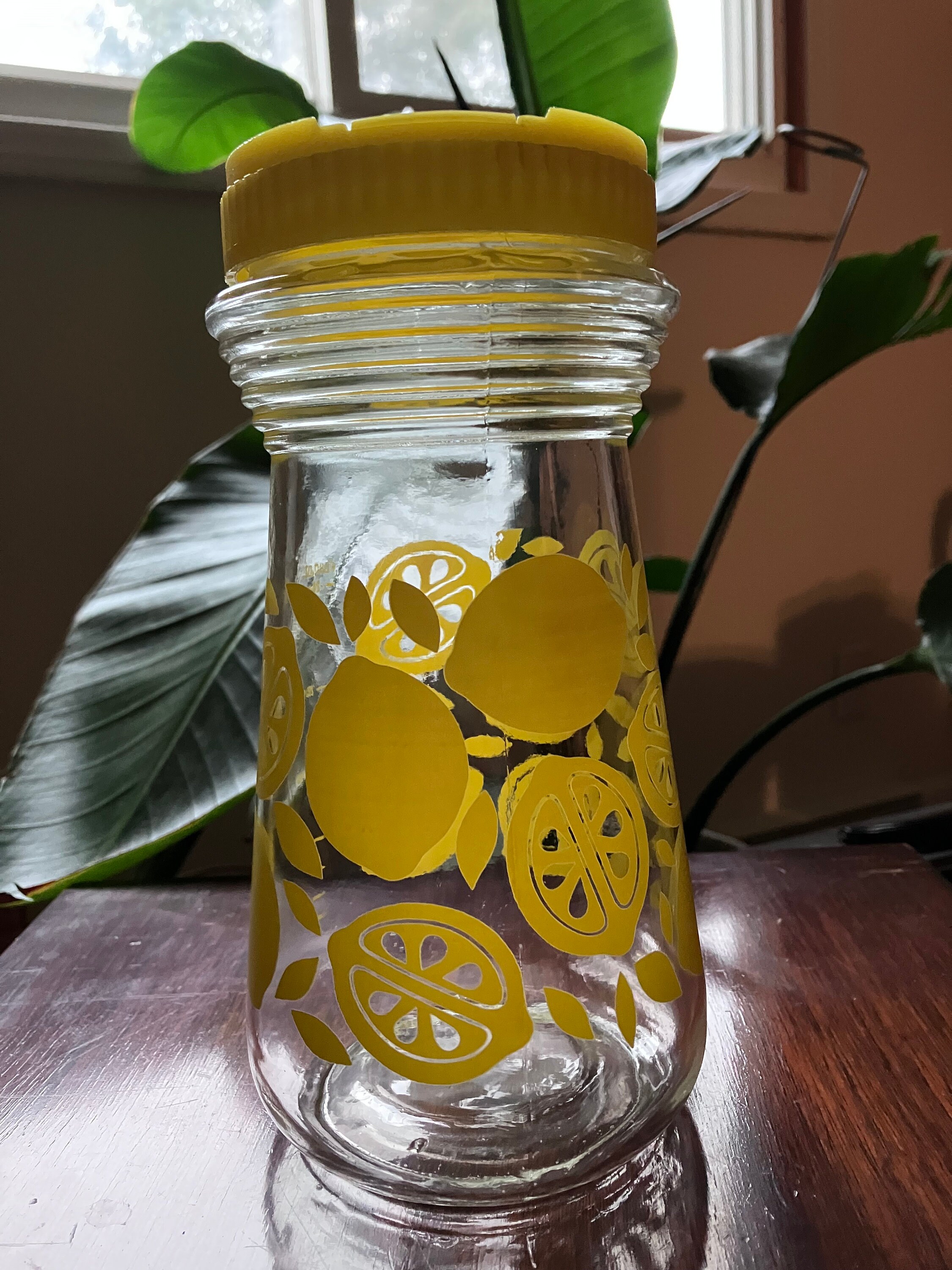 Vintage Lemon Print Glass Fruit Juice Carafe Lemonade Pitcher KIG Indonesia