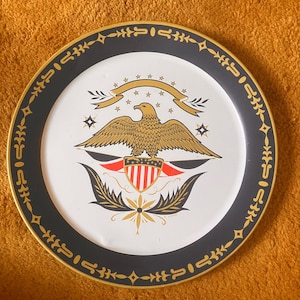 Vintage Metal American Eagle Tray Large Round Serving Platter Americana Mid-Century Folk Art Patriotic Motif Artist M Stoyke 1960s