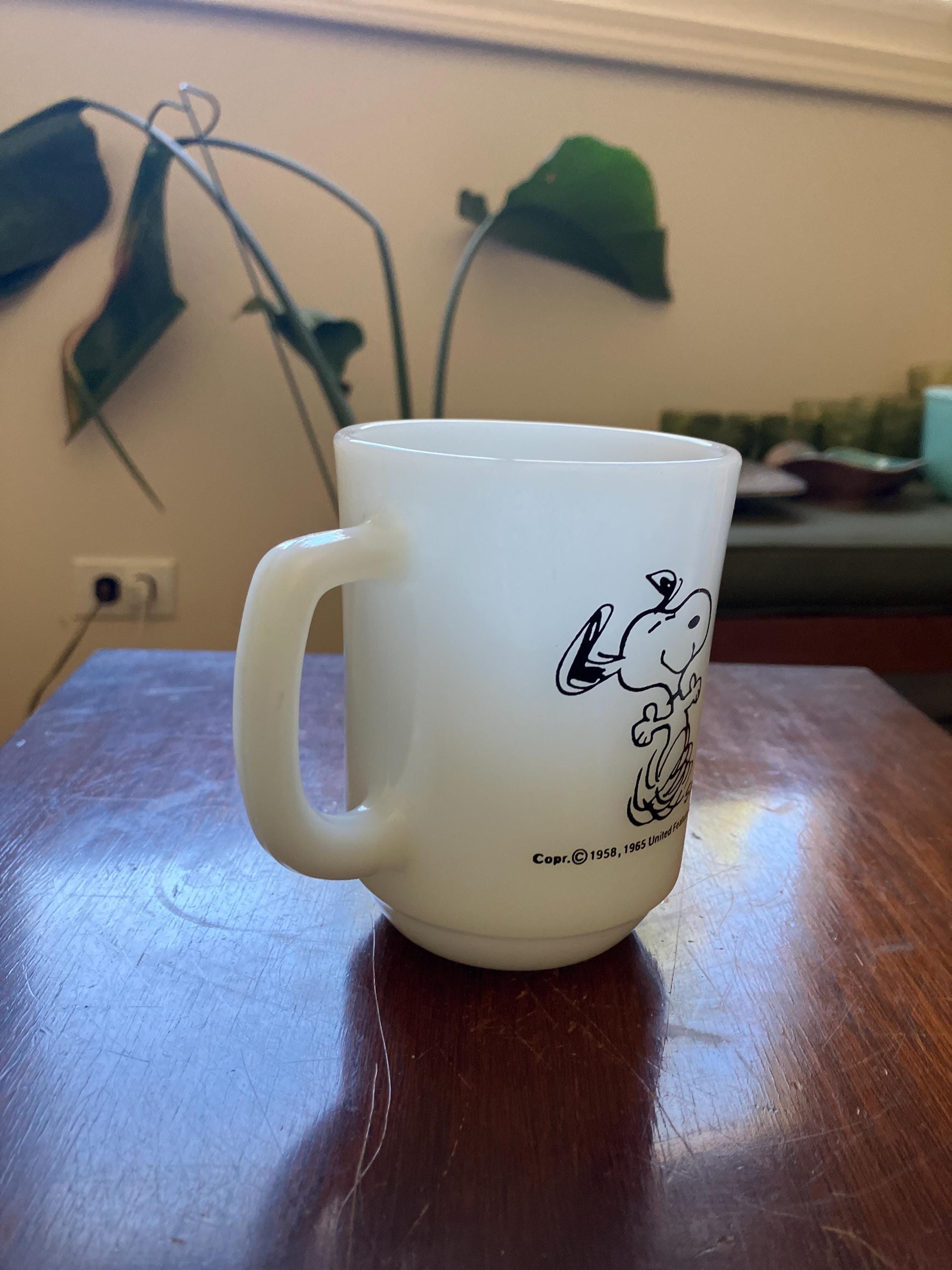 Vintage Snoopy Fire King Mug 1958, 1965 Schulz Peanuts Collectible