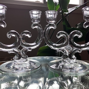 Vintage Fostoria Glass Candlestick Holder Century Pattern 1950s Curved Glass Candelabra Pair Candle Light Tableware, price includes 2 pieces