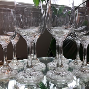 Vintage 1970s Rosenthal Ornate “Monbijou” Crystal Rose Wine and Cordial Stemmed Footed Glasses, price includes 9 pieces
