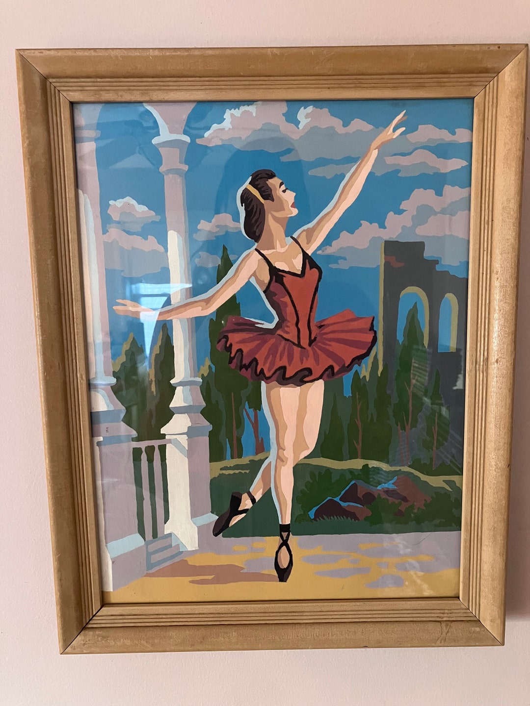 Vintage 1950s Paintbynumber Ballerina Paintings in Solid Etsy