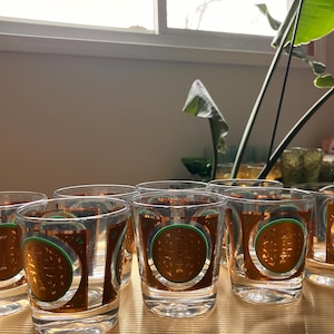 Vintage Pasinski Old Fashioned Glasses Gold Medalion & Teal Accents Stunning Mid-Century Barware Signed Designer Drinkware Rare Find 1960s