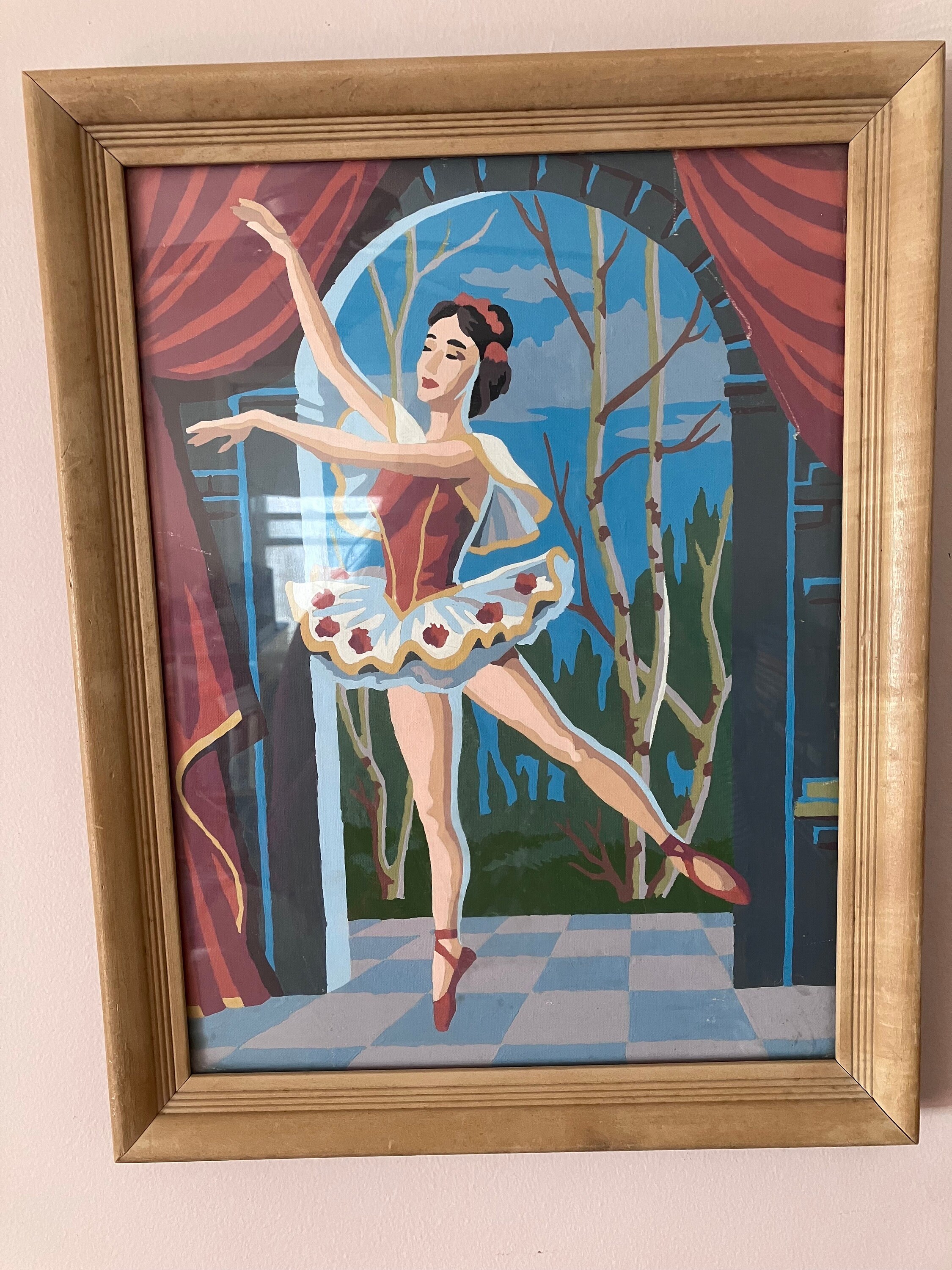 Vintage 1950s Paintbynumber Ballerina Paintings in Solid Etsy