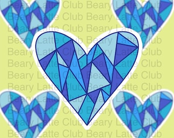 blauwe hartsticker, cottage kernsticker, waterflessticker, laptopsticker, waterdichte sticker, kawaiisticker, schattige sticker
