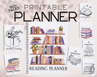 Reading Planner Printable, Reading Journal PDF, Book Journal, Monthly Reading Log, BookShelf Tracker, Audiobook, Ebook, Reading Challenges