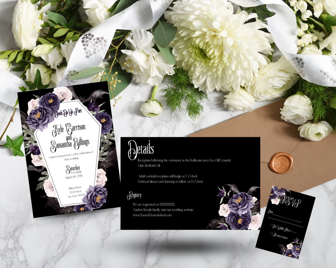Purple and Black Wedding Invitation Template Moody and Dark - Etsy
