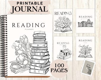 Planificador de lectura imprimible, diario de lectura en PDF, diario de lectura, registro de lectura mensual, rastreador de estantería, audiolibro, desafíos de lectura