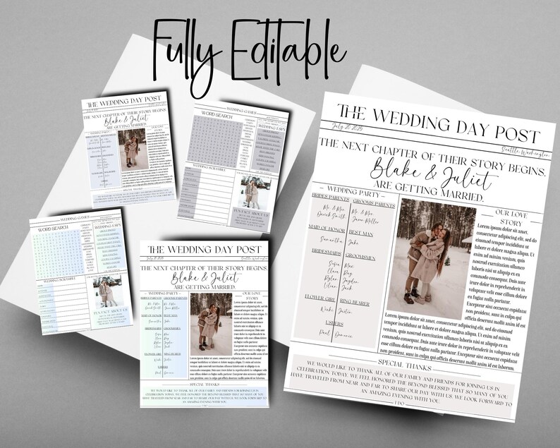 Newspaper Wedding Program Editable Wedding Infographic Unique Printable