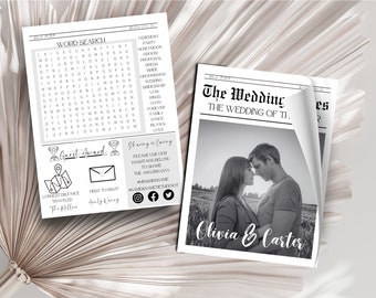 Folded Newspaper Wedding Program|Wedding Infographic|Unique Wedding Timeline|Customizable Wedding Newspaper|Modern Wedding Program|Vintage