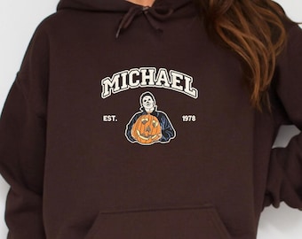 Michael Myers Embroidered Hoodie, Horror Movie Gift, Spooky Season Pullover, Halloween, Slasher hoodie, gift for her, cute pumpkin, fall