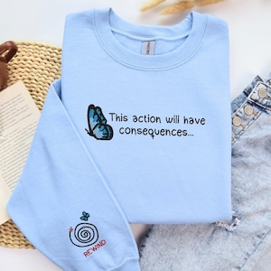 Life is strange embroidered sweatshirt, chloe price max caulfield blue butterfly, cute sweater gamer gift, unisex pullover Christmas gifts