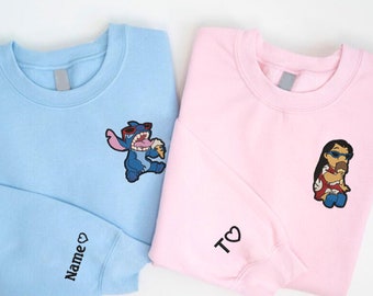 Lilo and Stitch embroidered matching sweatshirt, disney lilo stitch bff, gift for sister, cute best friends crewnecks pullover GILDAN, funny
