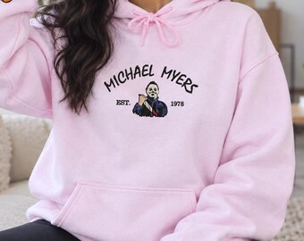 Michael Myers Embroidered Hoodie: Horror Movie Gift, Spooky Season Pullover